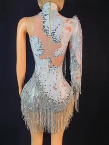 Vestido Sexy Ajustado de Spandex con Lentejuelas Brillantes y Flecos, de un Solo <span class=keywords><strong>Hombro</strong></span>, <span class=keywords><strong>para</strong></span> Cantantes, Bailarinas, Espectáculos y Fiestas de Cumpleaños - Product Image 6