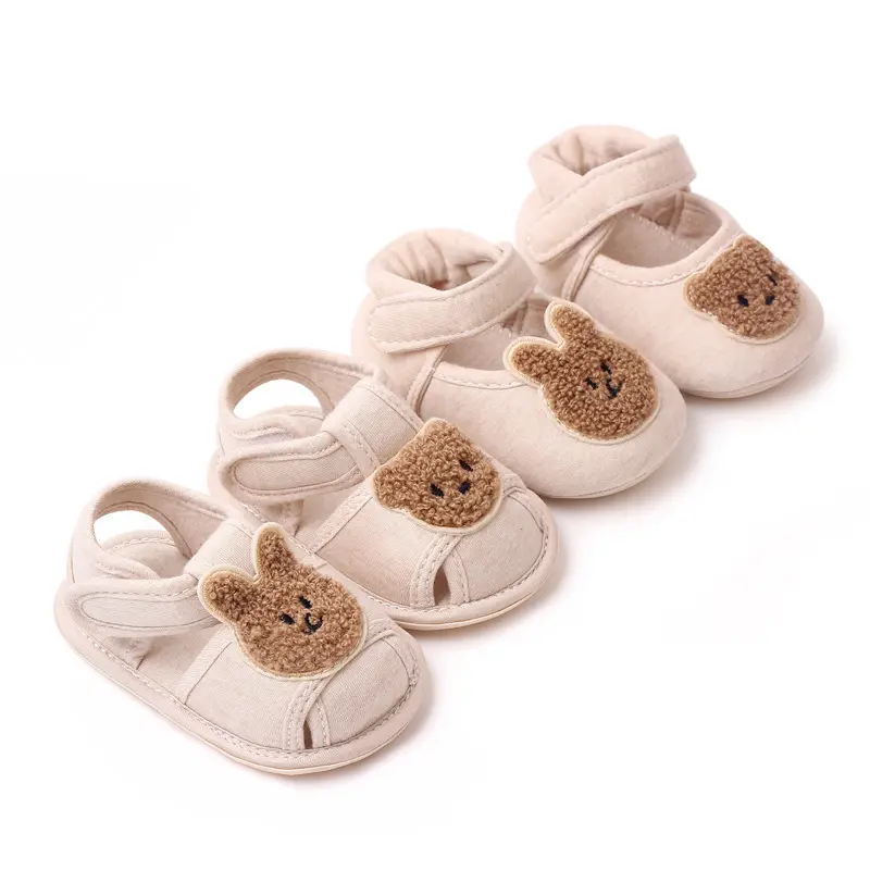Детские летние сандалии для девочек, хлопковые сандалии с медведем, обувь для первых уходок, обувь для новорожденных, повседневные сандалии с мягкой подошвой, обувь для малышей с кроликом