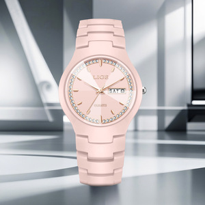 For Women's Quartz Watch <b>Rose</b> Gold Ceramic Strap Waterproof Date Display Fashionable Couple Watch Stainless Steel Case Square - Product Image 5