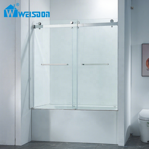 Porte de <span class=keywords><strong>baignoire</strong></span> chromée de haute qualité Double écran de douche <span class=keywords><strong>coulissant</strong></span> en verre trempé sans cadre - Product Image 1
