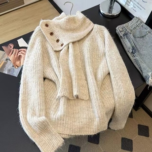 <span class=keywords><strong>Pull</strong></span> en <span class=keywords><strong>cachemire</strong></span> tricoté en mohair doux et décontracté pour <span class=keywords><strong>femme</strong></span>, nouvelle collection automne/hiver 2025, <span class=keywords><strong>grande</strong></span> <span class=keywords><strong>taille</strong></span> avec écharpe - Product Image 1