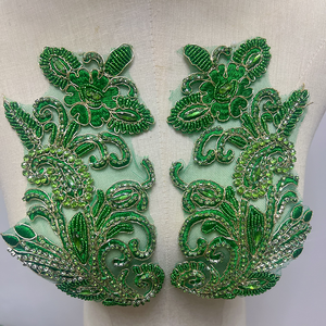 Appliques en dentelle dorée à motif floral avec strass 3D et paillettes, broderie perlée pour robes de mariée pour femmes - Product Image 6