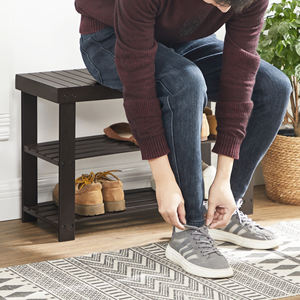 SONGMICS Easy Assembly Shoe Display Stand <strong>Bench</strong> <strong>Storage</strong> Organizer 3-tier Stable Bamboo Shoe Rack - Product Image 3