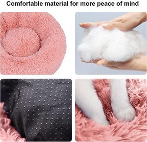 Coussin rond pour animaux de compagnie, en peluche douce et luxueuse, rose, gris, blanc, pour chat et chien, vente en gros - Product Image 2