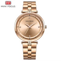 Montre à quartz pour femme avec cadran rond, bracelet en métal, marqueurs décoratifs en cristal, montre-bracelet analogique minimaliste pour un usage quotidien