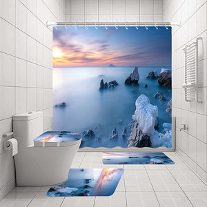 Ensemble de quatre pièces de rideaux de salle de bain et de plage pliables et lavables, imprimés numériquement, écologiques, pour tente de bain et toilettes, vente chaude transfrontalière - Product Image 2