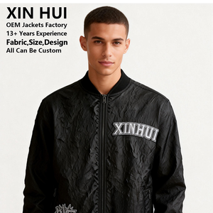 Chaqueta Bomber Personalizada de Invierno con Cremallera Larga, Estilo Urbano, Tela con Textura de Papel, Chaqueta Cortavientos Arrugada para Hombre, Estilo Urbano, Techwear, Varsity - Product Image 2