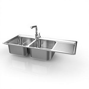 NOUVEAU PRODUIT Évier de cuisine double carré en acier inoxydable SS304 à un trou, à encastrer, avec surface polie - Product Image 1