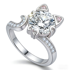 Anillo de compromiso de lujo personalizado de plata y oro macizo de 10K/14K con diamante cultivado en laboratorio, engaste de púas, diseño de cerdo del zodíaco chino (12 signos) para fiesta - Product Image 3