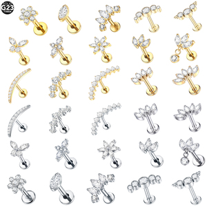 Getta 16G titanyum altın kaplama burun dudak yüzük kadın iç iplik kulak kıkırdak saplama küpe zirkon çiçek kesim elmas - Product Image 1