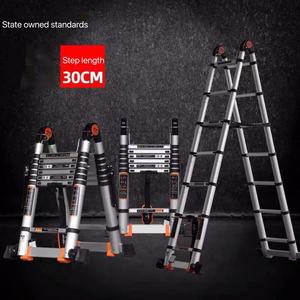 Многофункциональная телескопическая складная лестница из алюминия в индустриальном стиле с устойчивой стойкой и колесами - Product Image 2