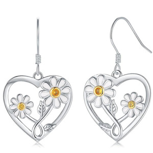 Boucles d'oreilles pendantes Cœur Marguerite pour Femme, Style Floral Élégant Forêt, Bijoux d'oreille Tendance Quotidienne - Product Image 1