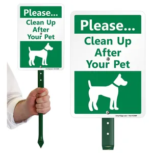 Nicro กรุณาทำความสะอาดหลังจากสุนัขของคุณสัญญาณลานที่มีเสาสองด้านไม่มีสุนัขเซ่อป้ายสนามหญ้ากลางแจ้งป้าย