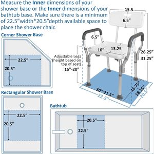 Chaise de douche avec accoudoirs et dossier en alliage d'aluminium blanc 54,5x48x74-86,5 cm pour personnes âgées et femmes enceintes - Product Image 3