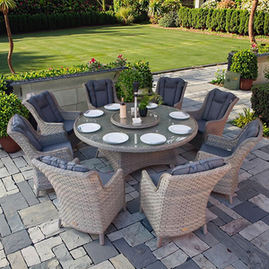 Không thấm nước 8-người mây Vòng ăn uống thiết lập cổ điển ngoài trời sân đồ nội thất với lười biếng Susan bàn tròn - Product Image 6