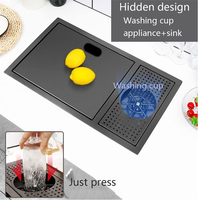 Évier de bar moderne multifonctionnel intelligent en acier inoxydable 304 nano noir à bol unique avec robinet, design dissimulé