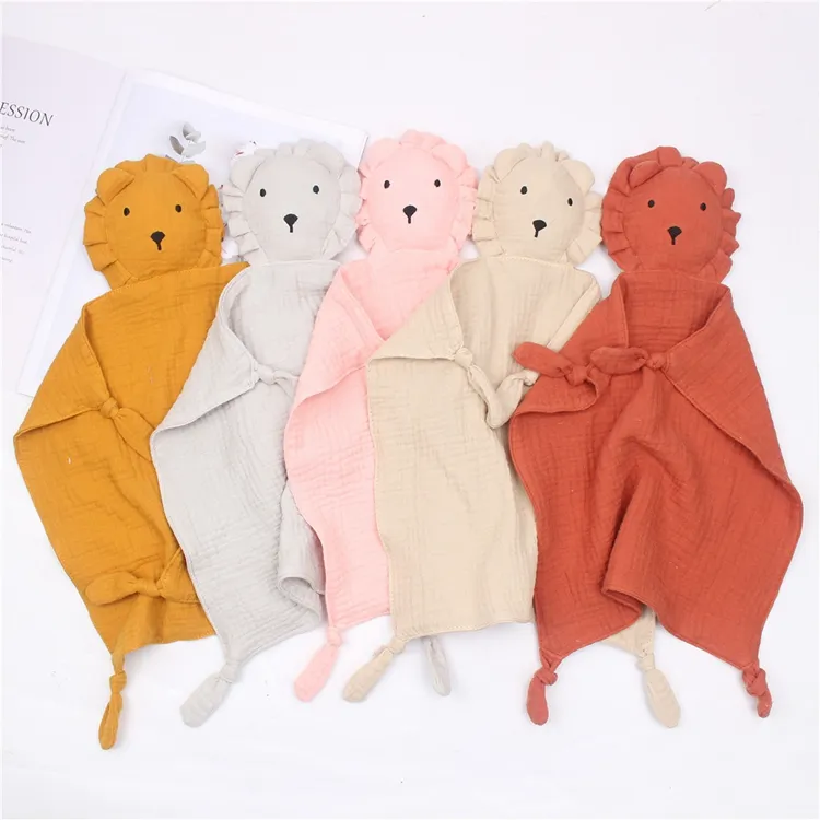 Organic Cotton Muslin Lion Baby Lovey Security Blanket Toy