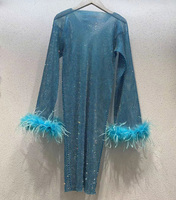 Robe de soirée élégante pour femmes, luxueuse, scintillante, en maille diamantée, manches en plumes d'autruche, respirante, strass naturels, automne