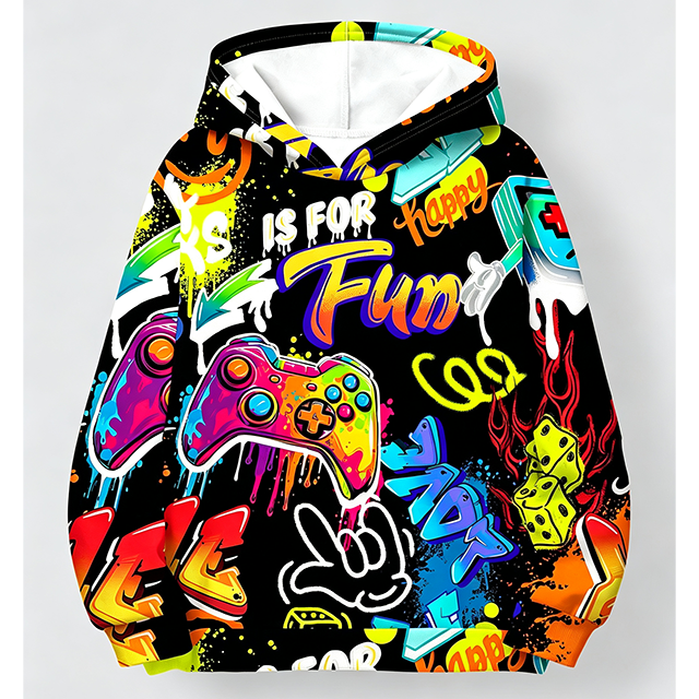 Custom OEM Colorful Graffiti Cartoon Digital Printed French Terry 100% Polyester Hip Hop Hoodie
