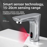 Robinet de lavabo sans contact à capteur infrarouge en laiton sans plomb, moderne, chromé, automatique, pour usage commercial