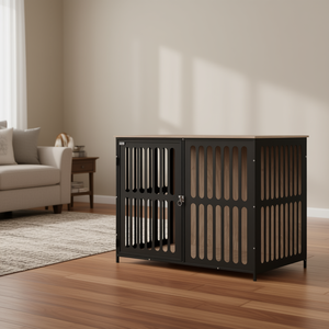 Mueble Jaula para Perros de 39 Pulgadas, Grande, Moderno, de Metal y Madera, con Techo, Puerta Única, Malla Resistente a Mordeduras - Product Image 2