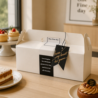 Boîte alimentaire pliable en papier blanc pour emporter, emballage pour gâteaux avec étiquette imprimée et poignée