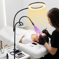 Lampe UV pour cils avec anneau lumineux 2-en-1, lampe de sol pour séchage des cils, faisceau UV réglable et tête remplaçable