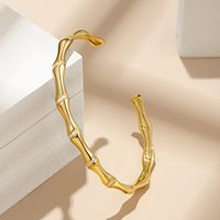 Bracelet jonc ouvert en laiton plaqué or 14K, motif bambou, serti clos, minimaliste, écologique et tendance pour homme