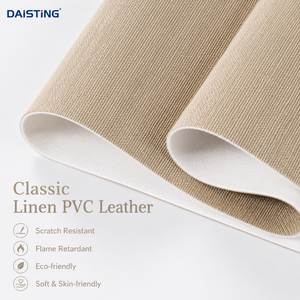 Feuille de similicuir PVC texture lin classique, résistante aux rayures, ignifuge, pour tissus d'ameublement, têtes de lit et revêtements d'hôtel, en rouleau en gros - Product Image 2