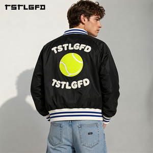 Chaqueta de Béisbol Reversible Personalizada con Bordado de Pelota de Tenis, Estilo Urbano a Rayas, Chaqueta Bomber de Doble Cara, Venta al Por Mayor - Product Image 3