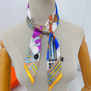 Шарф из твила с индивидуальным дизайном OEM, имитирующий шелк, для женщин, роскошные ленты для ручек сумок, модный головной платок, узкий длинный шарф - Product Image 3