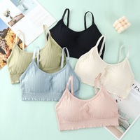Soutien-gorge de sport tricoté sans couture pour femme, style japonais, confortable, à maintien élevé, avec bretelles croisées et motif uni