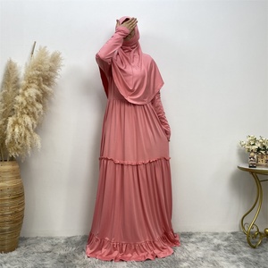 6378# Comfortable Stretchy Jersey Dress Crew Neck Long Sleeve Malaysia Women Closed Abaya Dresses With Zippers 8 Colors - Product Image 5