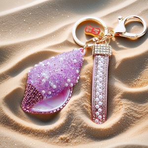Porte-clés Coquillage Bling en Gros, Porte-clés Strass, Grand Porte-clés Conque de Plage, Porte-clés en Cristal, Porte-clés Pendentif Métallique - Product Image 2