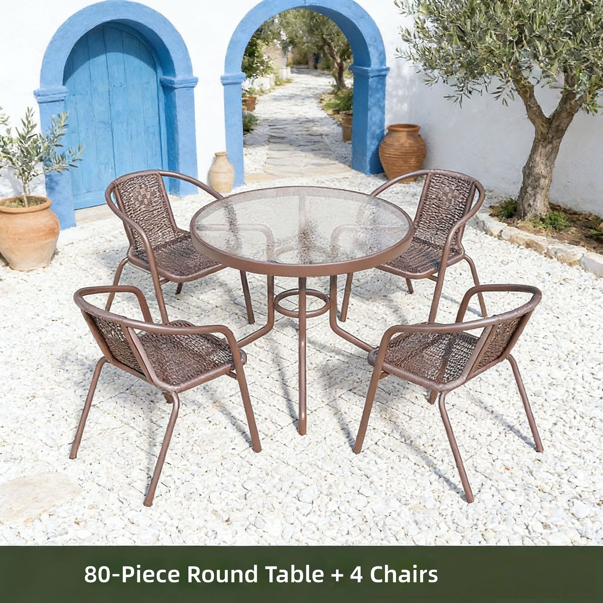 Table ronde assemblée de 80 cm avec 4 chaises expresso