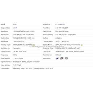 G230HAN01.1 AUO จอแสดงผล23นิ้วความละเอียด1920*1080แหล่งอุตสาหกรรมจอแสดงผล LCD ใหม่เอี่ยม - Product Image 4