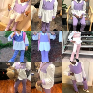 Ensemble 2 pièces pour filles : Blouse à col à revers et manches bouffantes, pantalon tricoté, collection Printemps-Automne, tailles 100-130 cm - Product Image 5