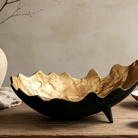 Bol décoratif de luxe noir et or, bord ondulé irrégulier, en résine, pour fruits, décoration de table, maison, hôtel