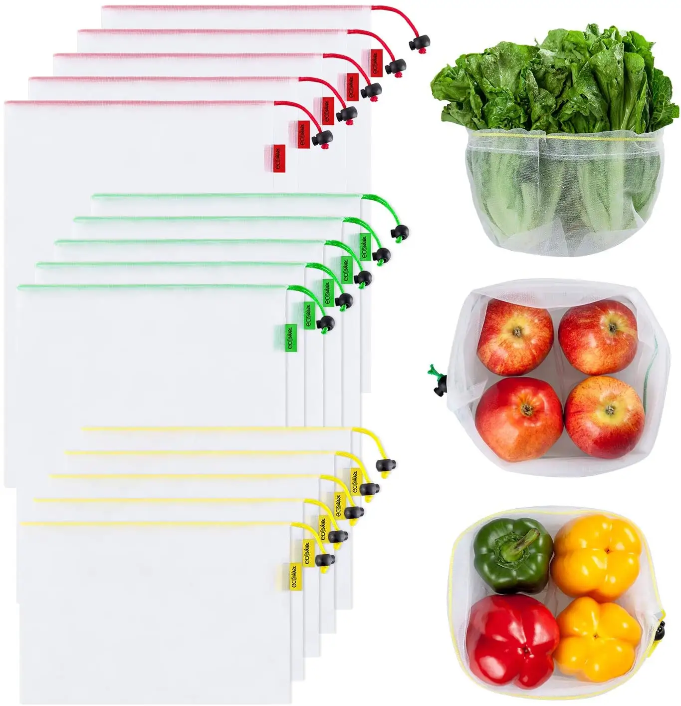 Borsa per la spesa con coulisse riciclata REPT Mesh Bag String colori personalizzati per frutta e verdura