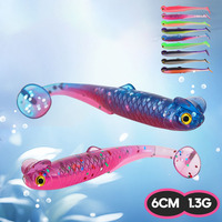 Lot de 15 leurres souples de pêche de 6 cm, 1,3 g, queue en T, appât en plastique souple, ver artificiel bicolore, jerkbait