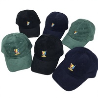 Chapeau de papa à bord incurvé avec logos de broderie personnalisés, casquette de baseball non structurée à bord plat à 6 panneaux 100% chapeaux en velours côtelé de coton