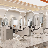Station de Coiffage Ovale Moderne LED Miroir, Meilleure Vente, Options Or et Argent Plaqué pour Salon de Coiffure