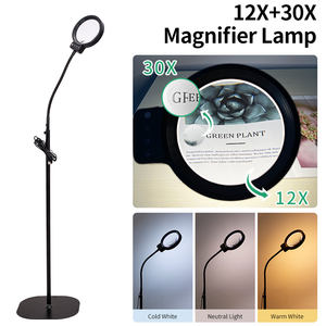 <span class=keywords><strong>Lampe</strong></span> de table à LED 10 X avec 3 modes de couleur, intensité réglable, loupe de sol réglable en hauteur avec pince, support lumineux pour travaux manuels et réparations - Product Image 1