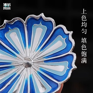 Porte-encens Lotus en alliage bleu, fait à la main, pour usage religieux, origine Dehua - Product Image 3