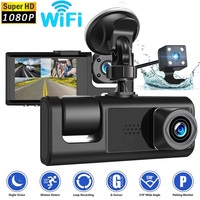 JingZhi Laris Manis Kamera Dasbor Kendaraan 3 Kanal 1080P Kontrol WiFi Lensa Ganda IPS 2.0" Kamera Mundur Perekam Video Kotak Hitam