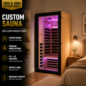 HG Custom 1 Person Indoor Infrared Canadian Hemlock <b>Red</b> Cedar Wooden Home with Full Glass Door and LED Light - Product Image 1