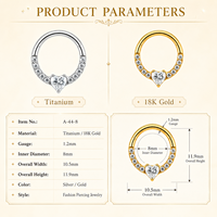Anneau articulé en titane de qualité médicale fiable avec zircon cubique, double usage pour piercing de nez et de cartilage d'oreille