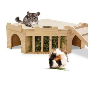 Cama para Gatos Portátil de Madera Natural, Jaula para Mascotas para Cobayas y Chinchillas con Ventana de Observación, Plataforma con Diseño Transpirable - Product Image 1