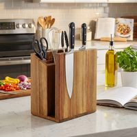 Prêt à expédier, faible MOQ, porte-couteaux magnétique en bois d'acacia et porte-ustensiles de cuisine