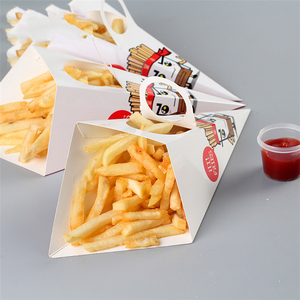 Disposable Fries Holder Disposable Take- out Waffle Paper Popcorn Boxes Food Trays Paper Cone